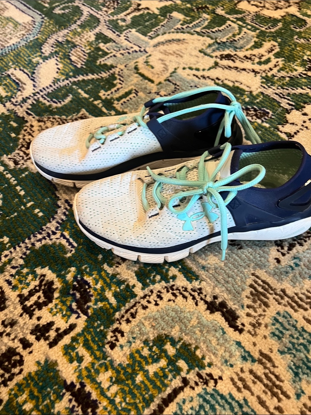 Under Armour White and Teal Running Shoes